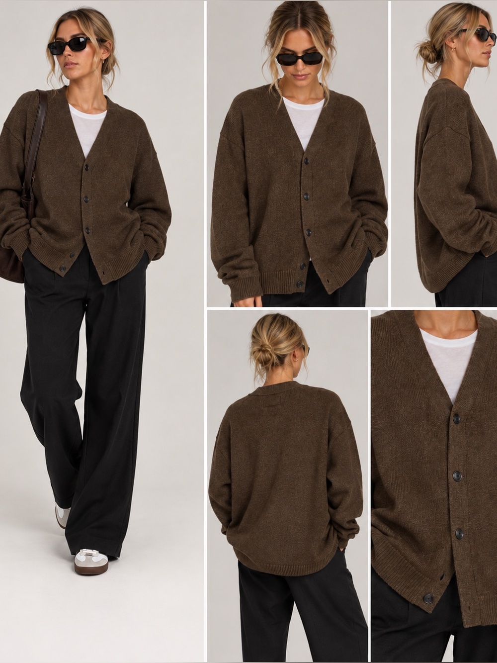 Guest in Residence Relaxed Slouchy Brown V-Neck Cashmere Cardigan Sweater M